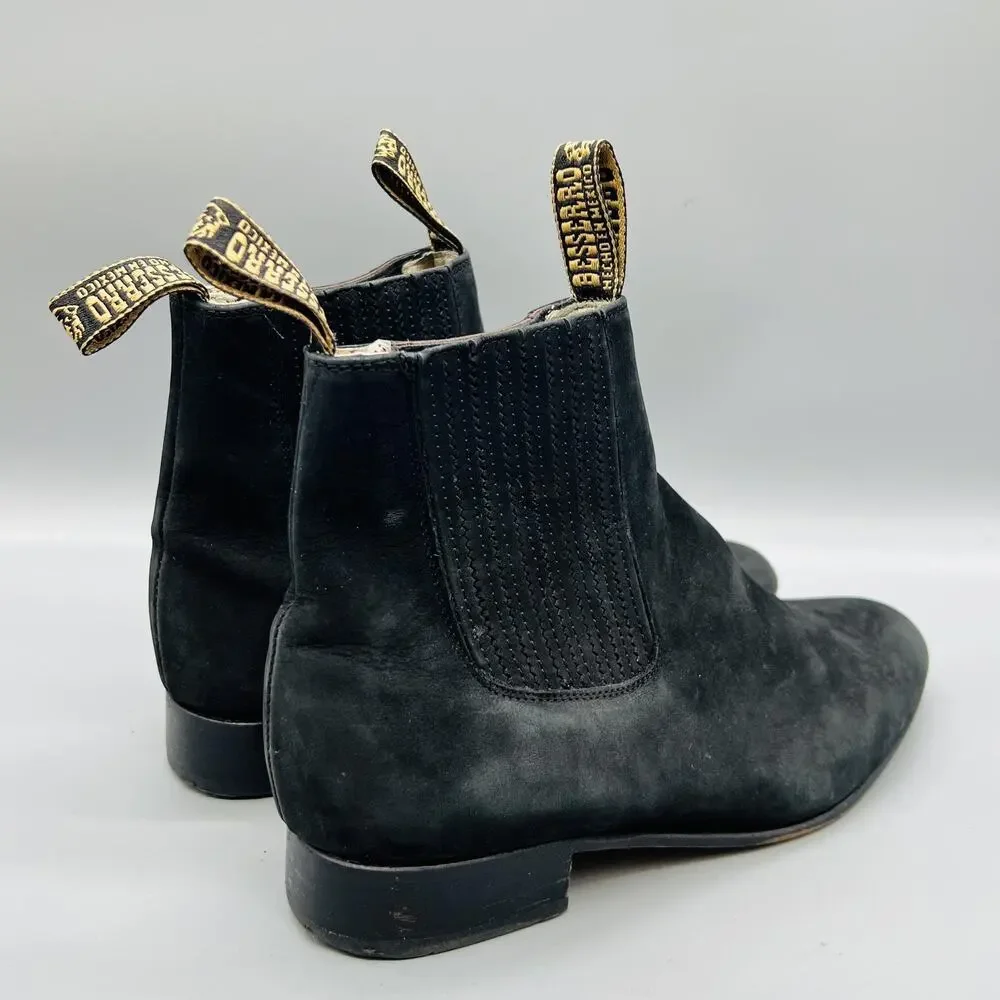 El Besserro Boots Mens 8.5 Black Suede Chelsea Ankle Booties Low Heel Shoes